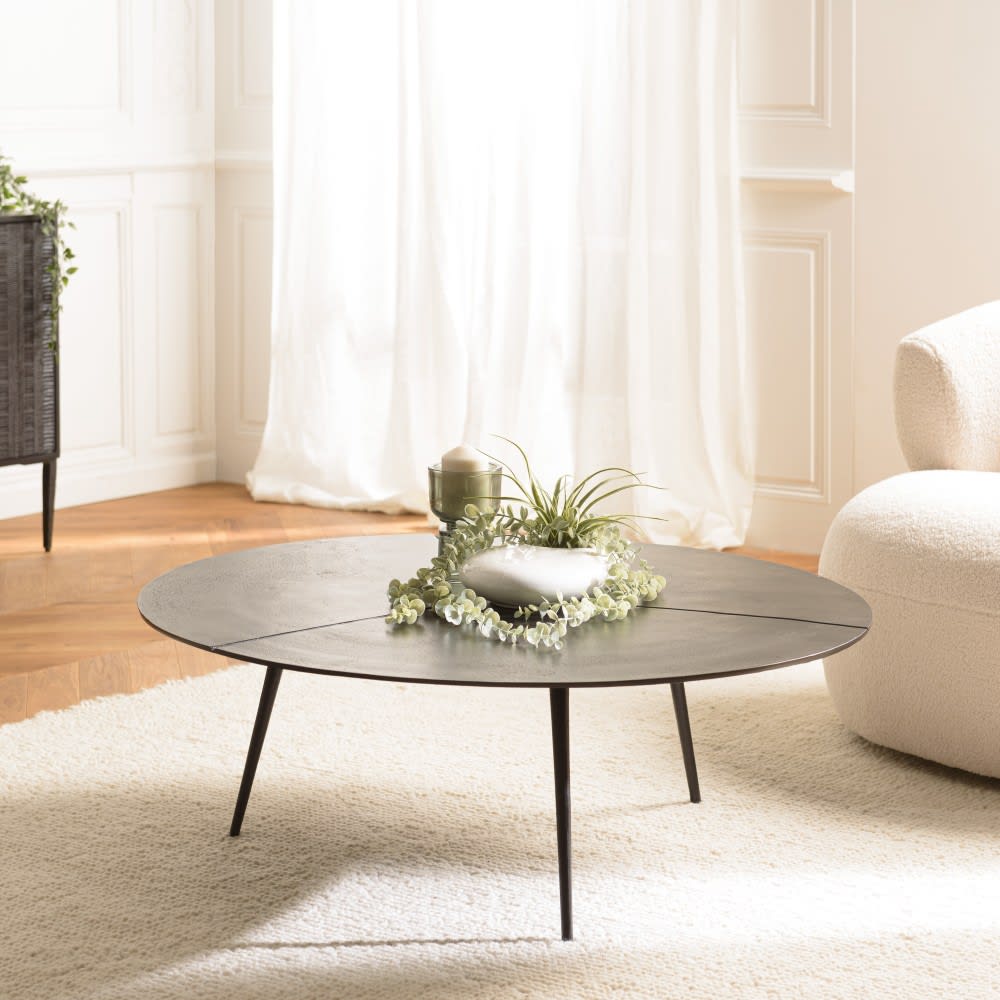 Table basse ronde en aluminium noir mat d100 - Maisons du Monde