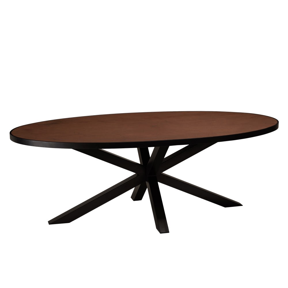 MACABANE Ovaler Esstisch mit Steineffekt, rostfarben style exotic Schwarz Stahl
