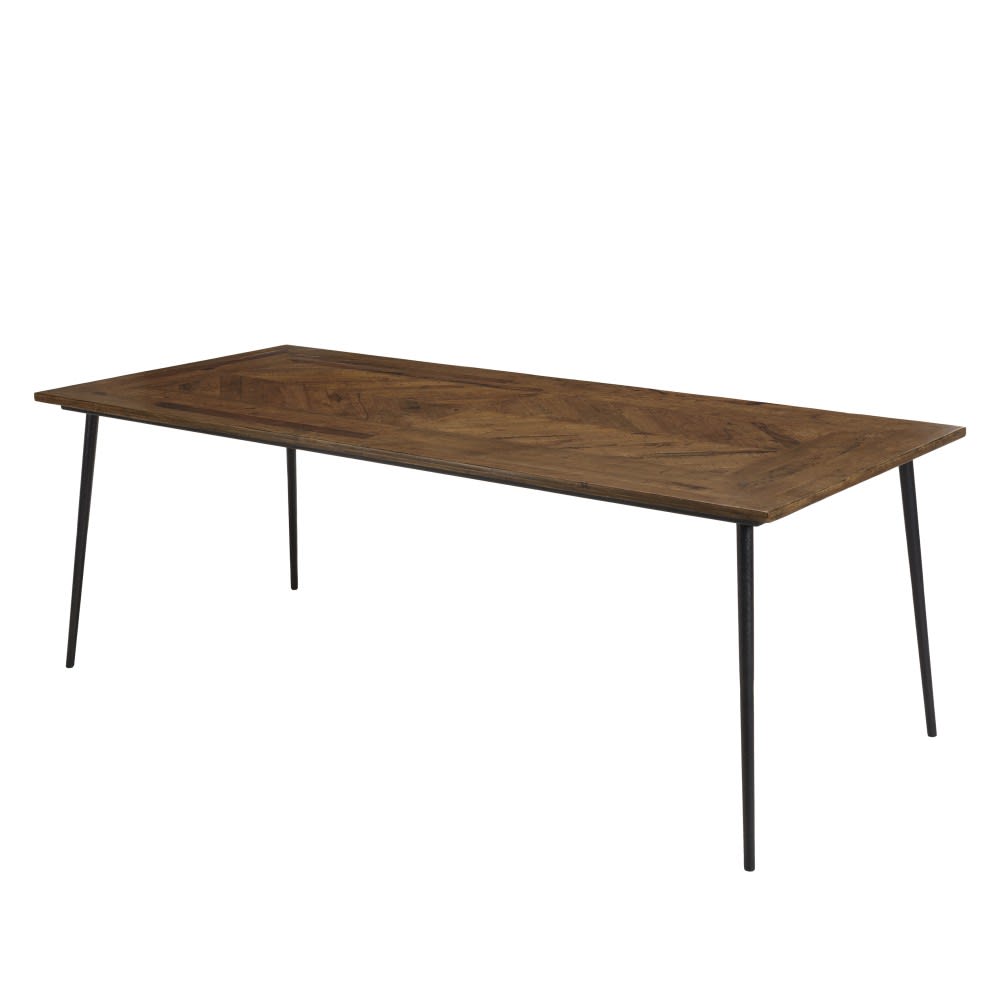 MACABANE Rechteckiger Esstisch mit geometrischen Formen 220x100cm style exotic Braun Holz
