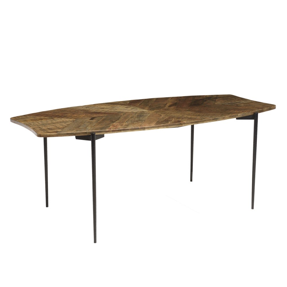 MACABANE Esstisch mit konkaven Kanten aus recyceltem Holz 200x100cm style exotic Braun Holz