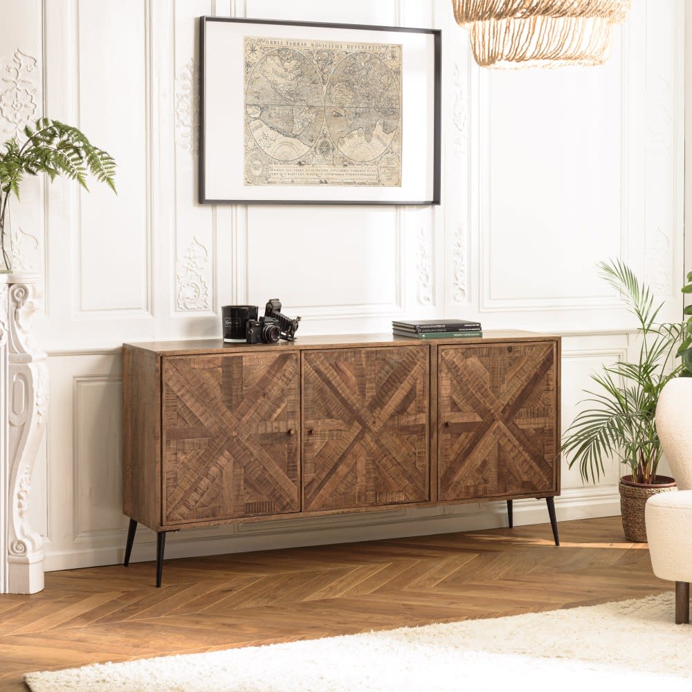 Buffet 3 portes bois recyclé formes symétriques pieds métal - Maisons du Monde