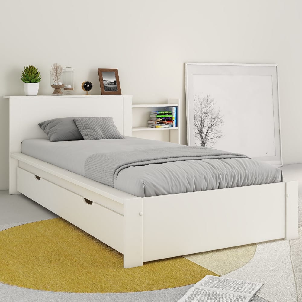 Lit avec chevets et tiroir en pin blanc 90x200 - Maisons du Monde