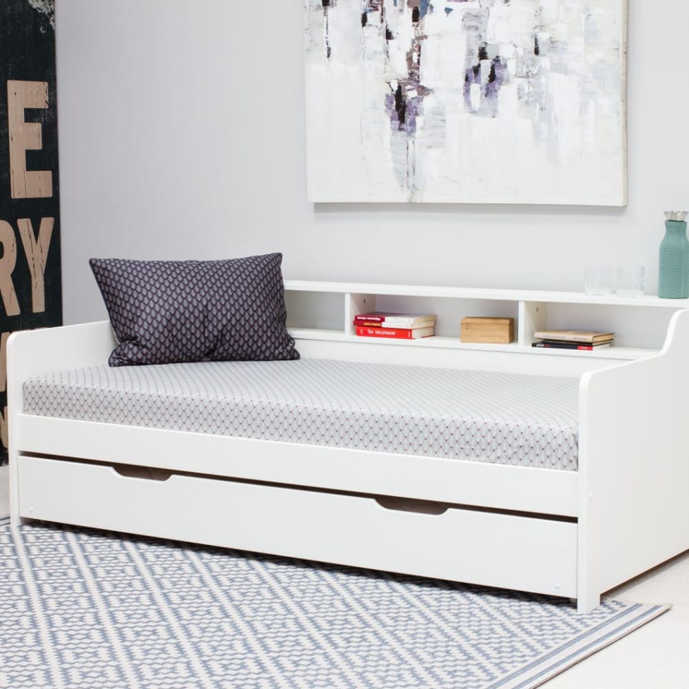 Lit avec lit gigogne en pin blanc 90x200