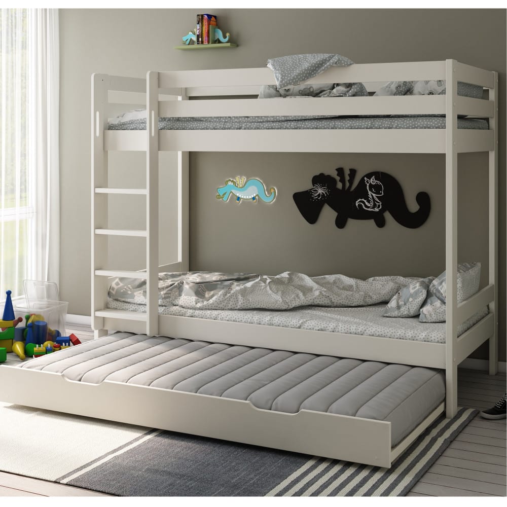 Lit superposé et lit gigogne en pin blanc 90x200