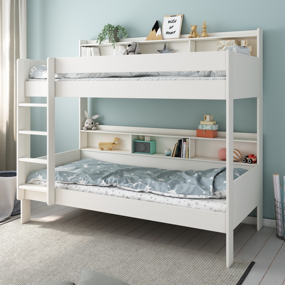Lit superposé avec rangements pin massif blanc 90x200 - Maisons du Monde