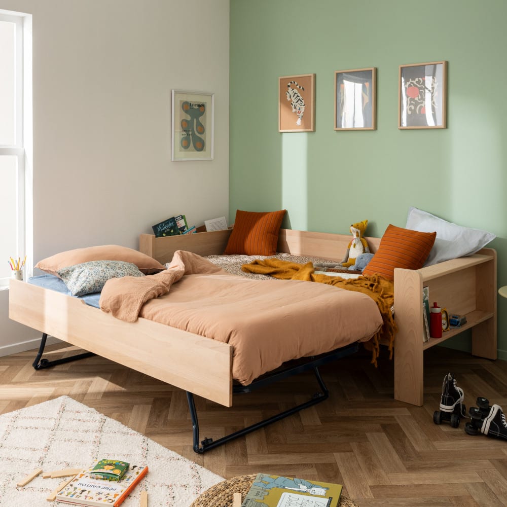 Lit banquette avec lit gigogne en hêtre naturel 90x190