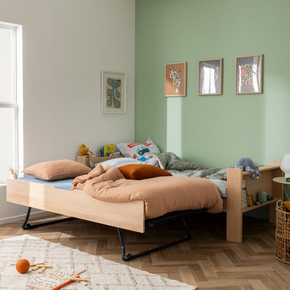 Lit enfant avec lit gigogne en hêtre naturel 90x190
