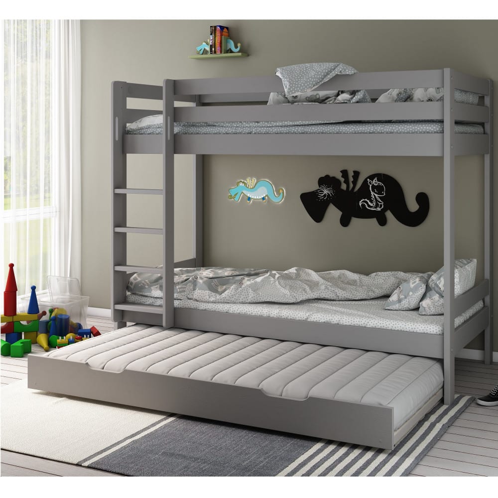 Lit superposé et lit gigogne en pin gris 90x200