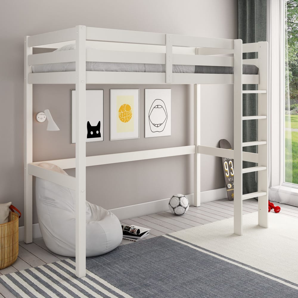 Lit mezzanine en pin blanc 90x200