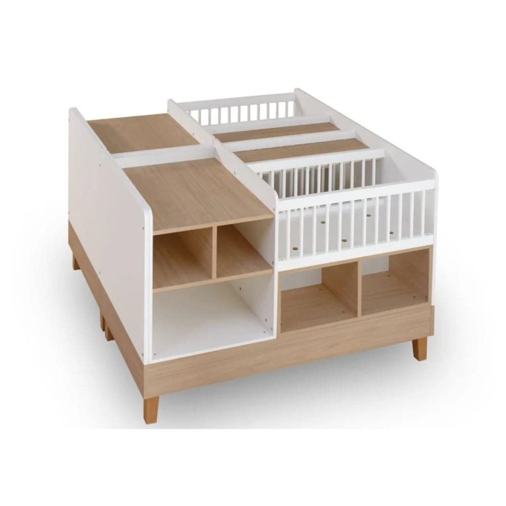 Alfred et Compagnie Lit bébé pour jumeaux combiné évolutif effet bois blanc 70x140 Blanc Panneau De Particules - 155x102x144cm