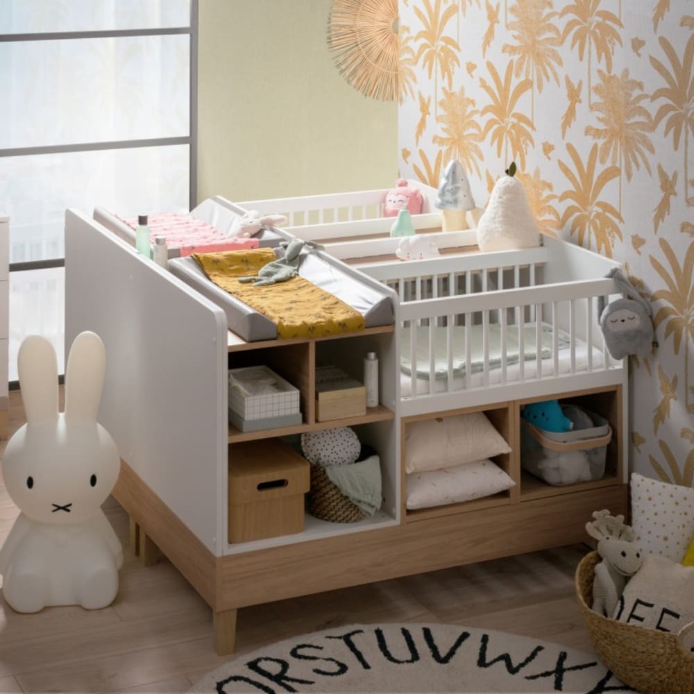 Lit bébé pour jumeaux combiné évolutif effet bois blanc 70x140 - Maisons du Monde