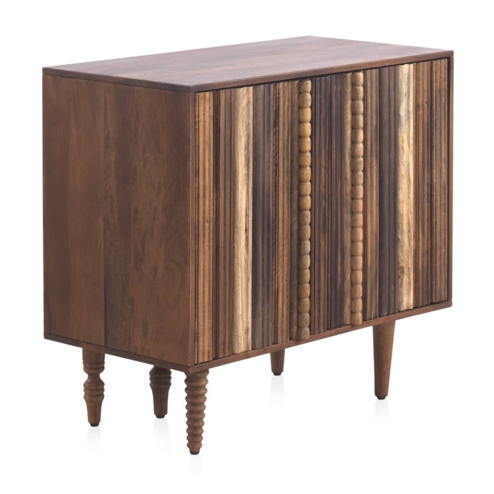 GEESE HOME Kleines Sideboard mit 2 Türen mehrfarbig aus massivem Akazienholz Braun