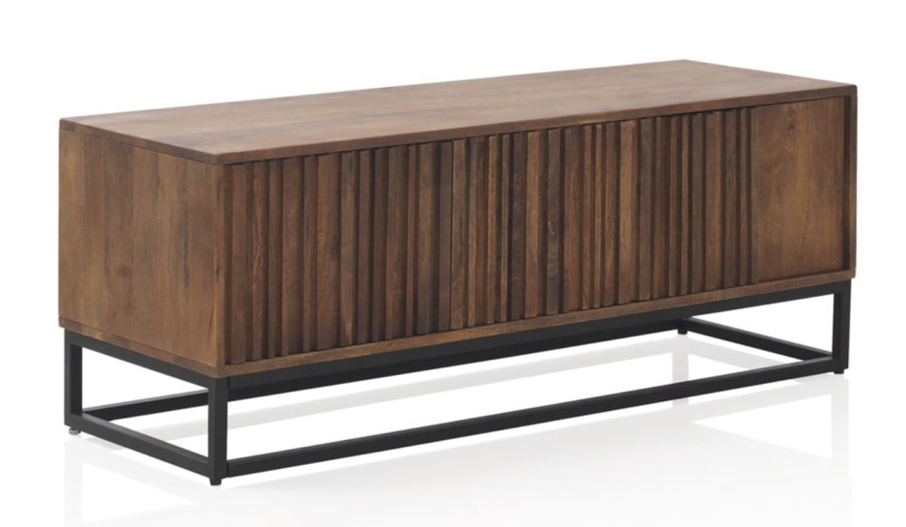 Meuble TV 3 portes en manguier massif et piétement métal