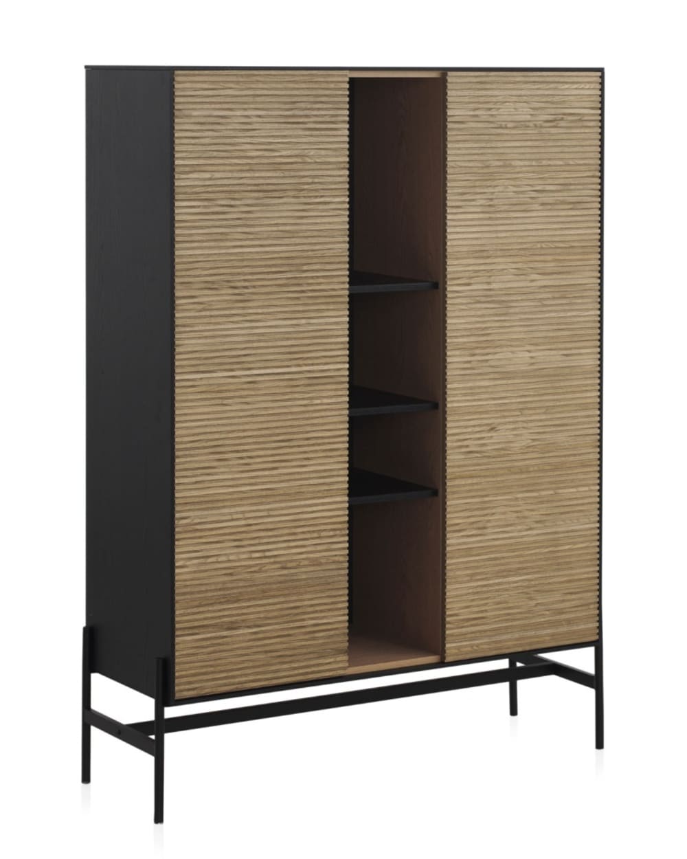 Vitrine plaquée en frêne noir avec portes en couleur naturelle