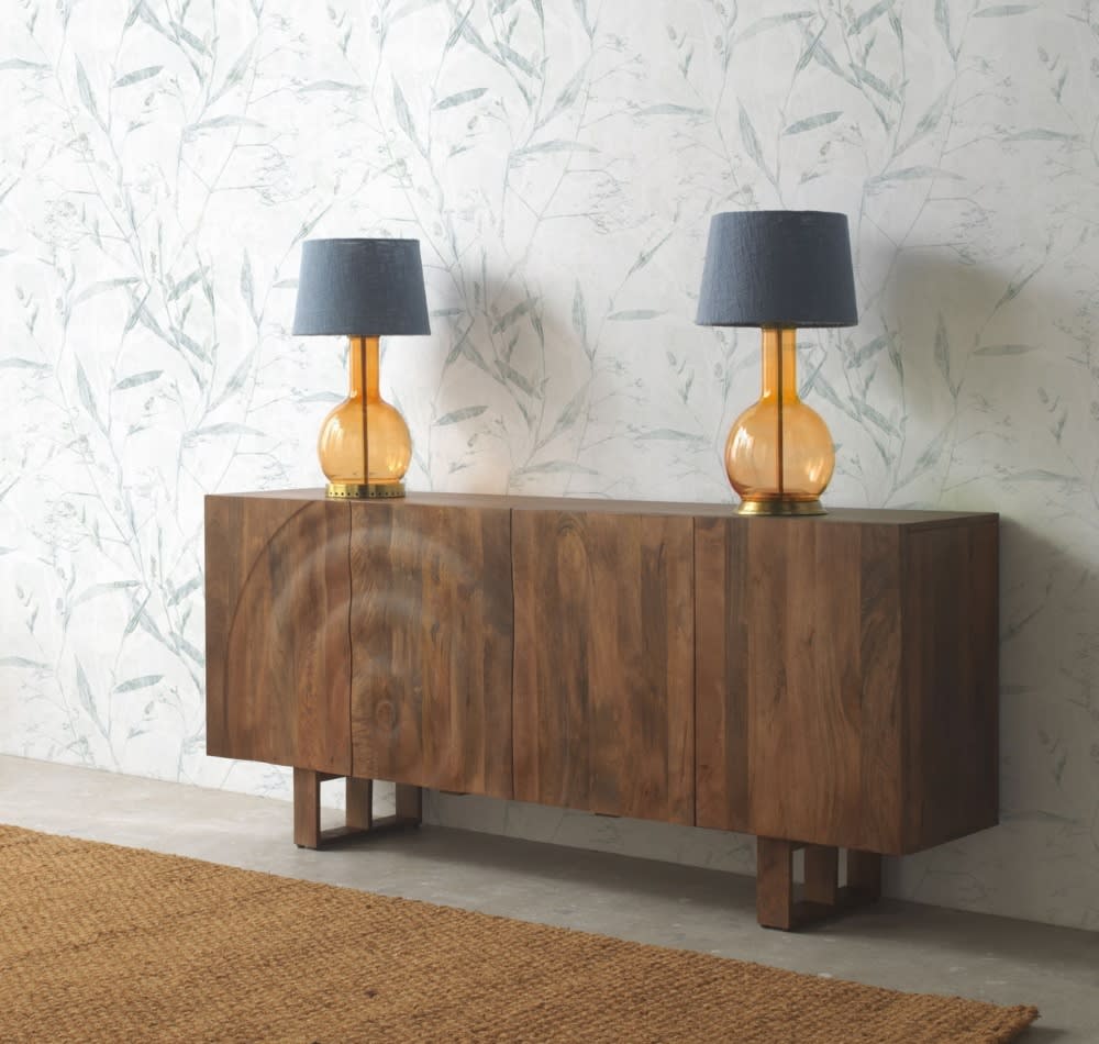 Buffet en bois de manguier massif avec 4 portes et pieds en bois