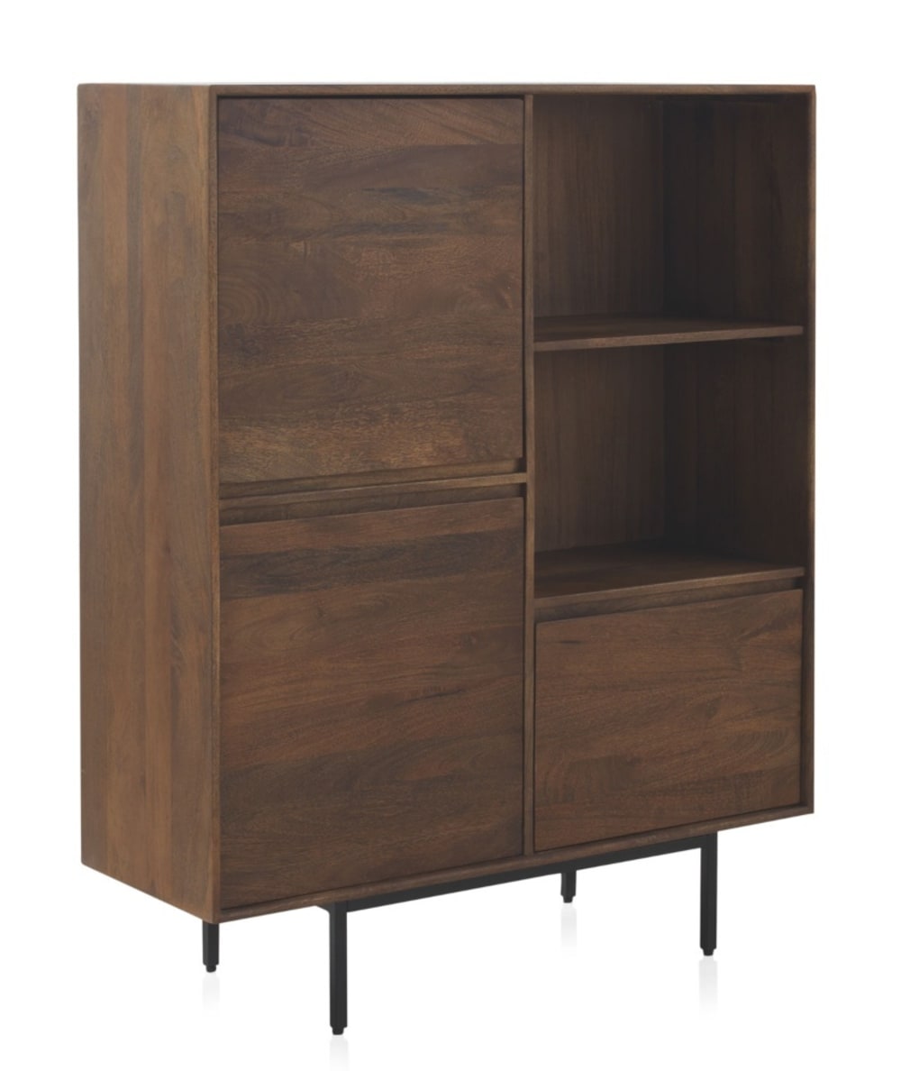 GEESE HOME Hohes Sideboard aus massivem Mangoholz und Metallfuß Braun