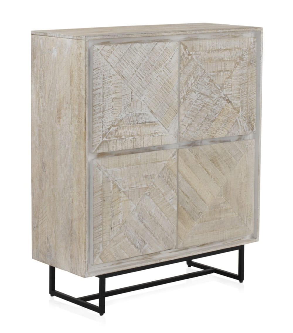 Buffet haut en bois de manguier massif patiné blanc