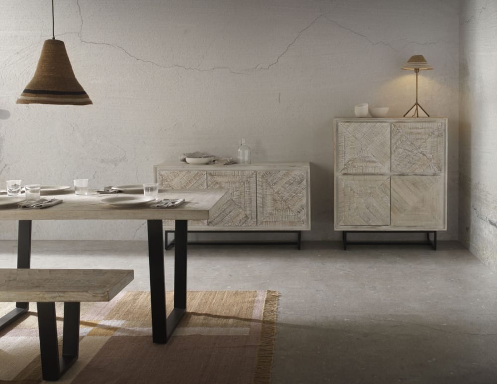 Buffet haut en bois de manguier massif patiné blanc - Maisons du Monde