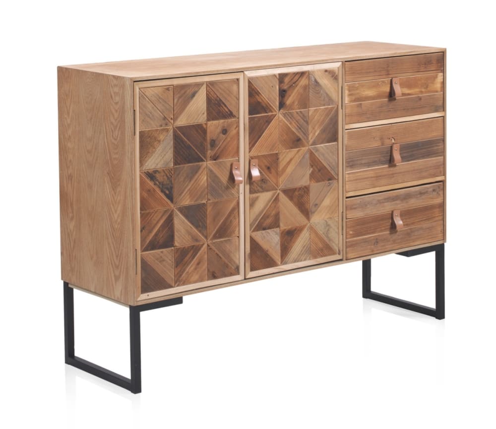 Buffet en frêne plaqué avec façade en bois recyclé