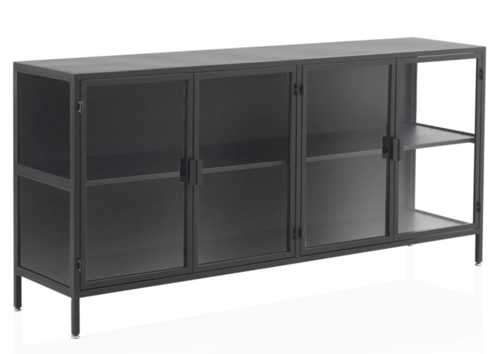 GEESE HOME Sideboard Türen und Seitenteile aus Glas schwarzes Metallgestell - Metall