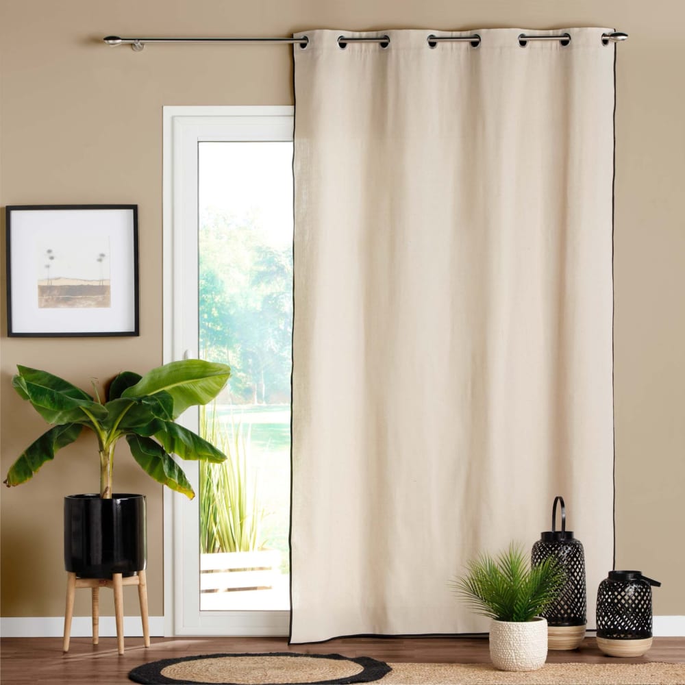 Rideau biais noir en polycoton ecru 140x240 cm
