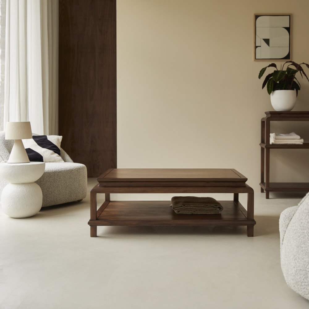 Tikamoon Rechteckiger Couchtisch aus massivem Akazienholz style exotic Braun