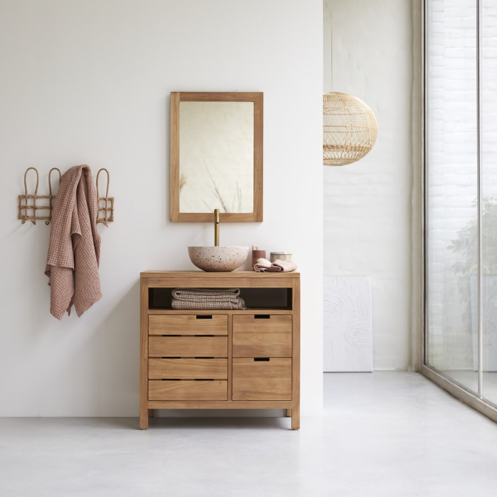 Tikamoon Waschtischunterschrank aus massivem Teakholz 80 cm style classic chic Beige