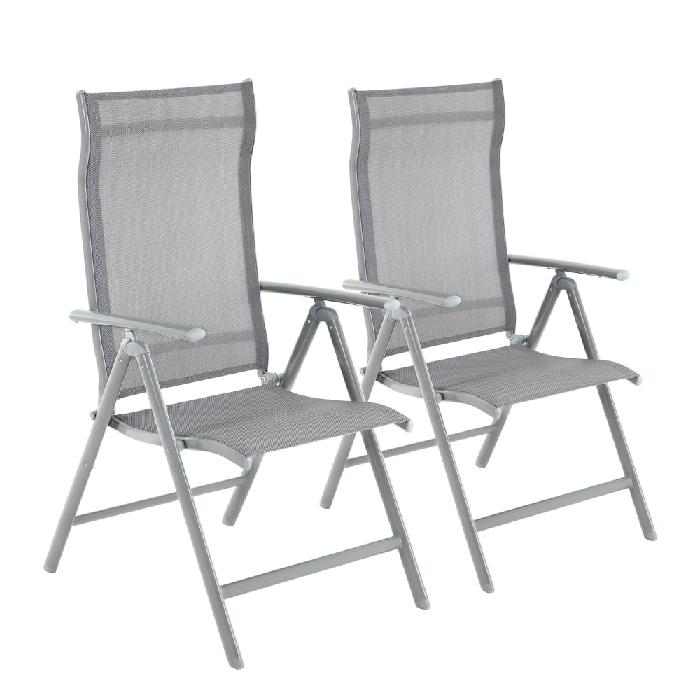 Chaise de Jardin lot de 2 dossier Réglable sur 8 positions gris