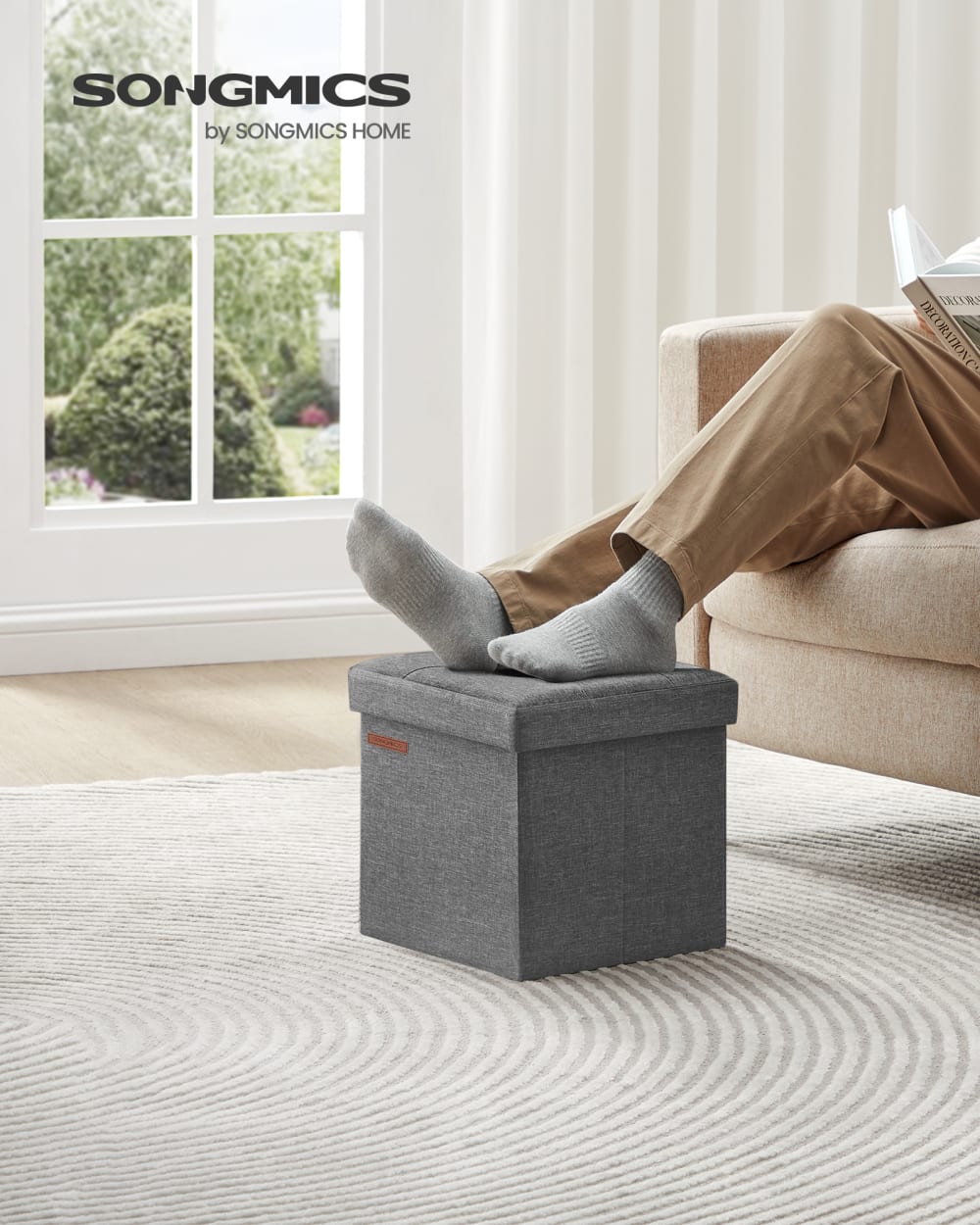 Banc de rangement pliable tabouret avec espace 30 x 30 cm 130 kg gris