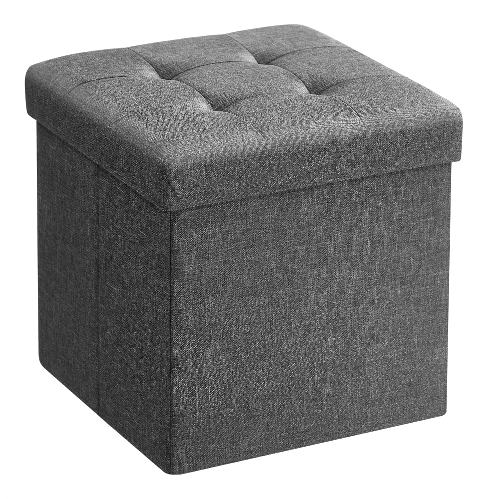 Pouf de rangement 30 x 30 x 30 cm tissu façon lin gris foncé