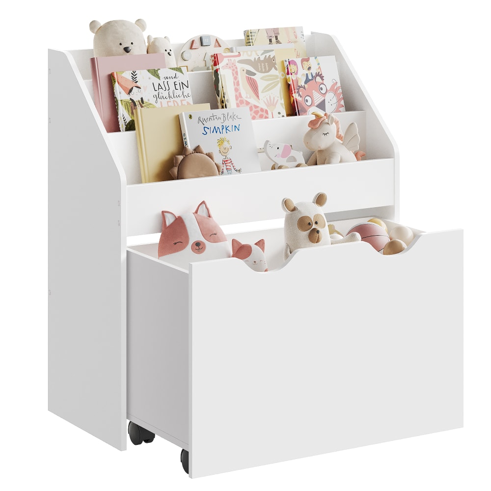 Bibliothèque enfant avec coffre à jouets 29.5 x 62.5 x 70 cm blanc (SONGMICS) - Image 1