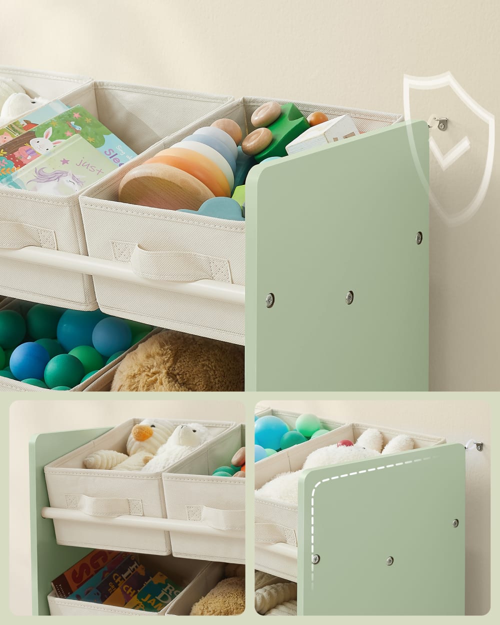 Étagère à jouets pour enfants 9 boîtes de rangement vert laurier (SONGMICS) - Image 2