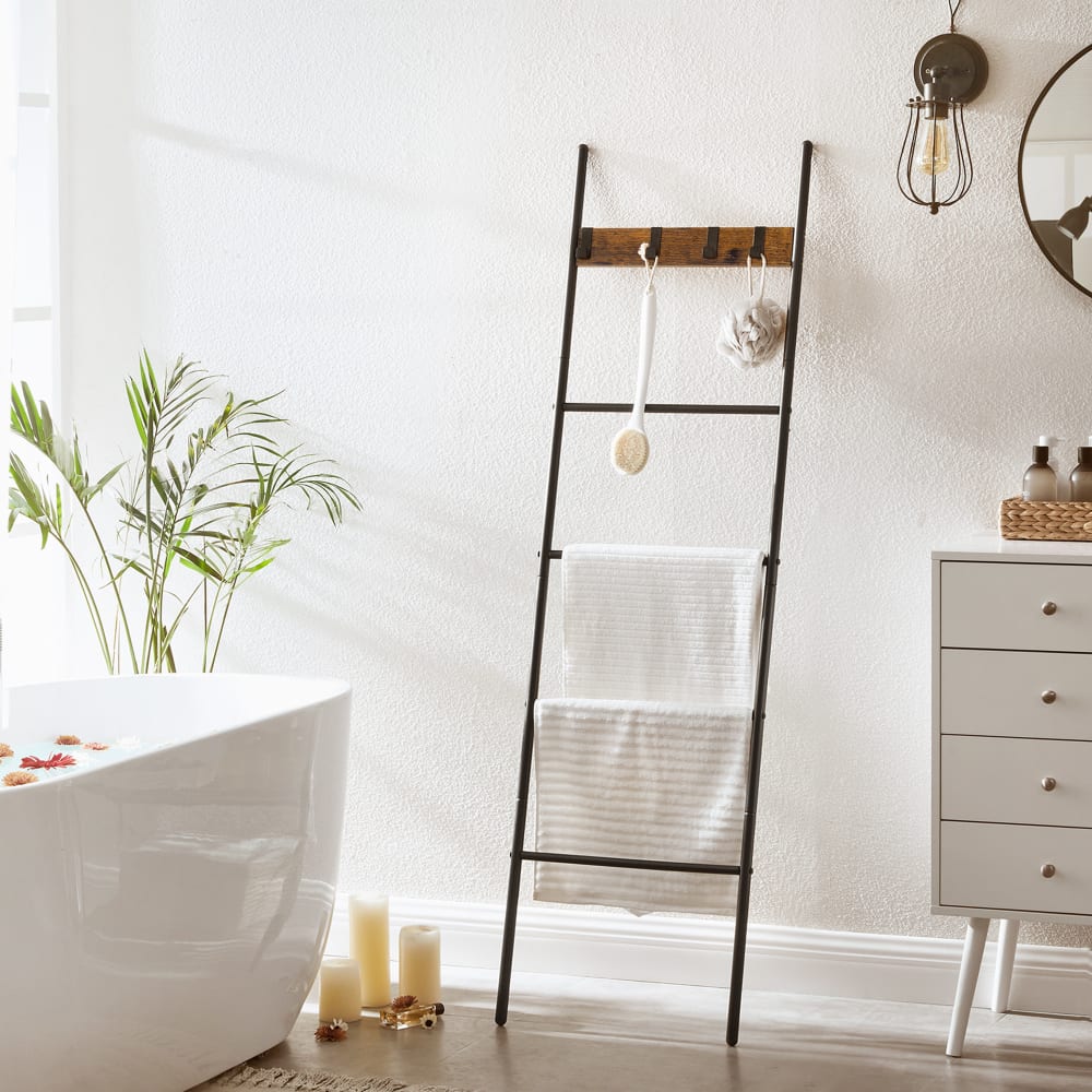 Étagère échelle inclinée 5 niveaux gain 44 x 160 cm marron et noir — vue 4