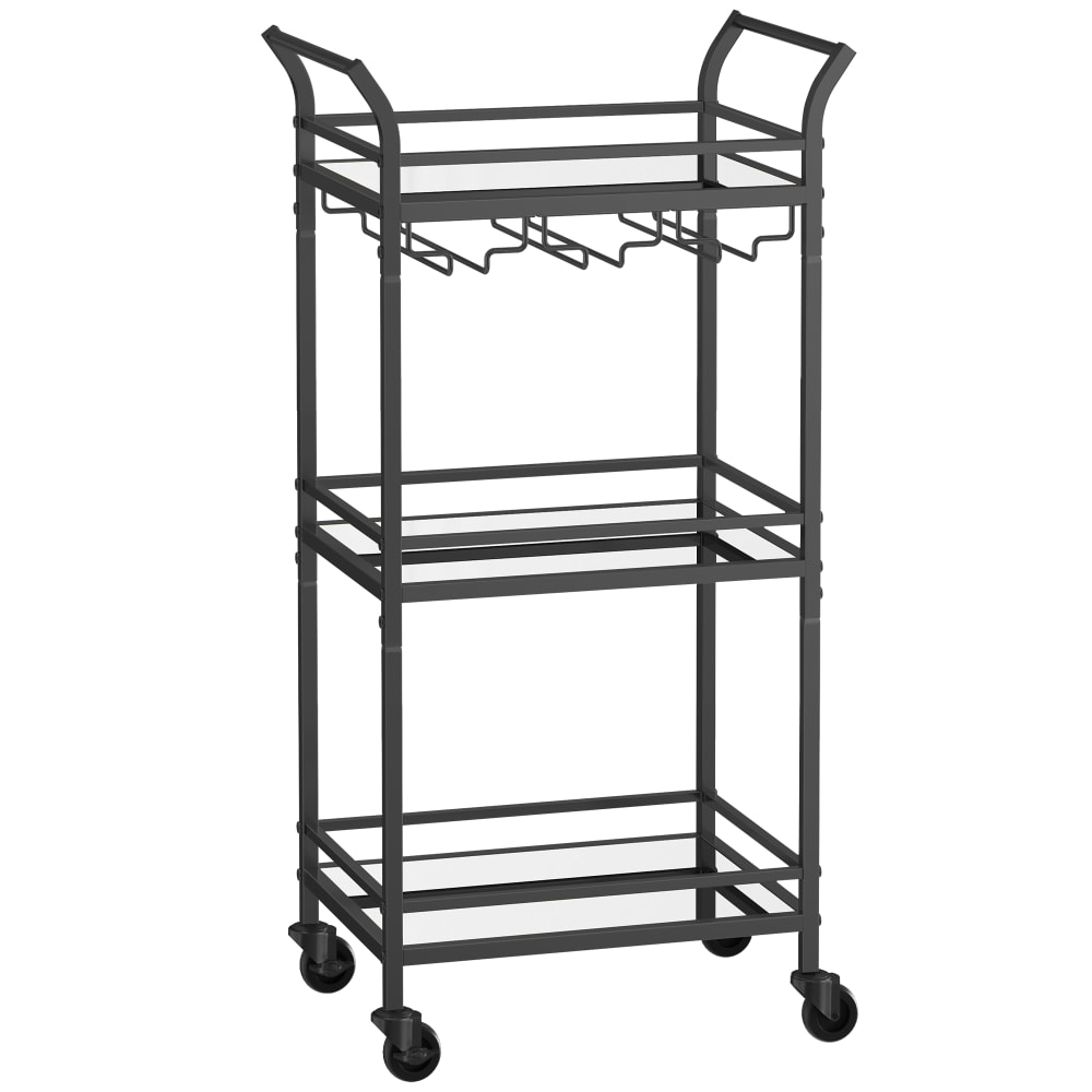 Desserte pour boissons,3 niveaux en verre réfléchissant,noir