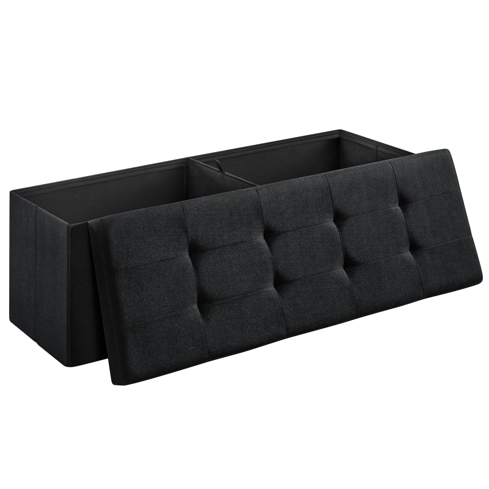 Banc de rangement pliable 110 x 38 x 38 cm tissu façon lin noir