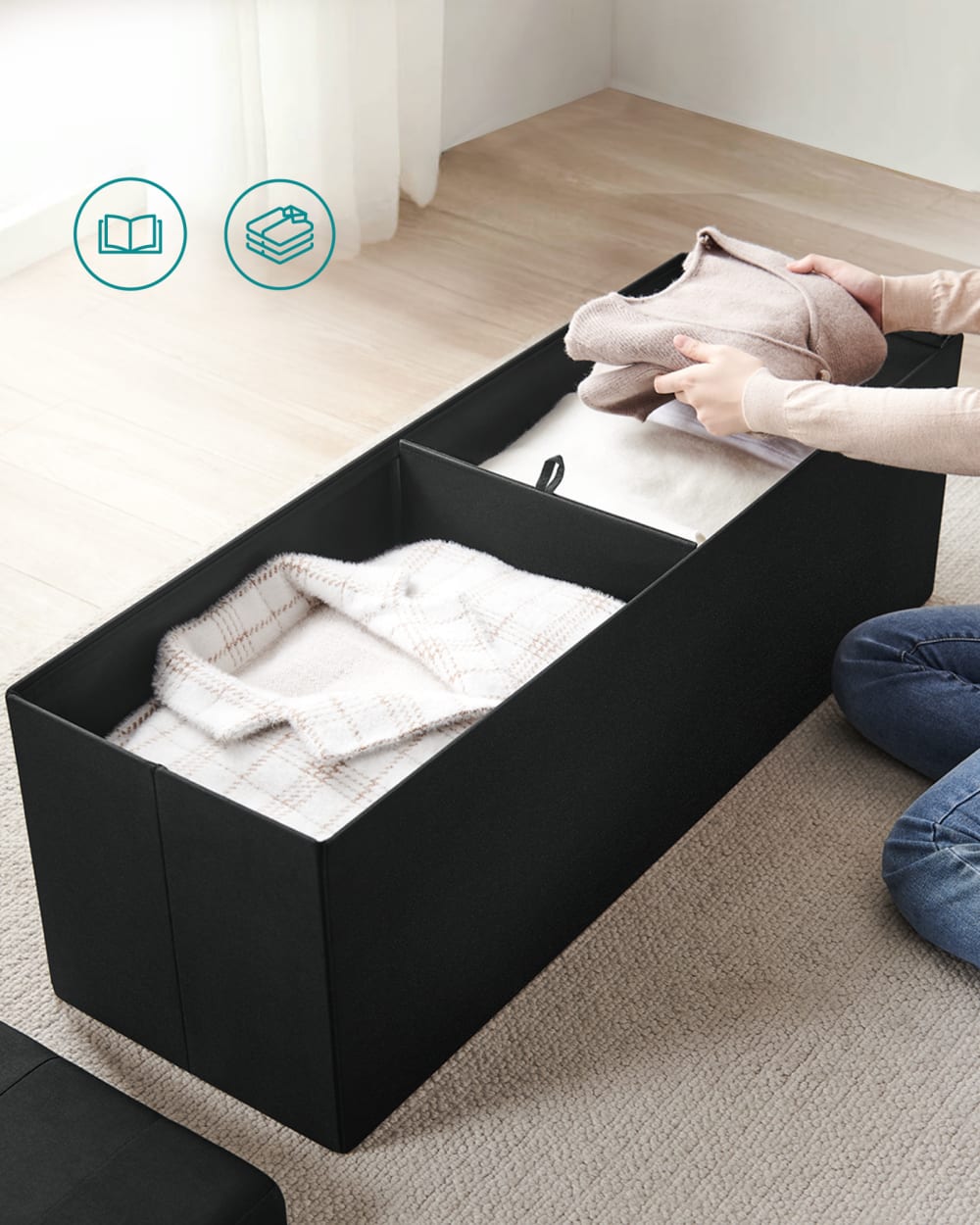 Banc de rangement coffre de siège banc de lit 110 x 38 x 38 cm noir - Maisons du Monde