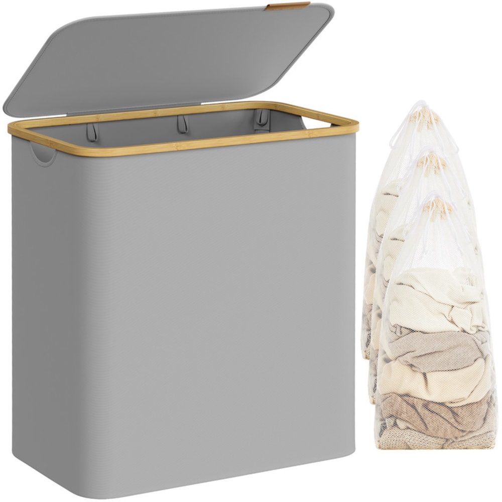 Panier à linge avec couvercle à 3 compartiments 150l gris tourterelle
