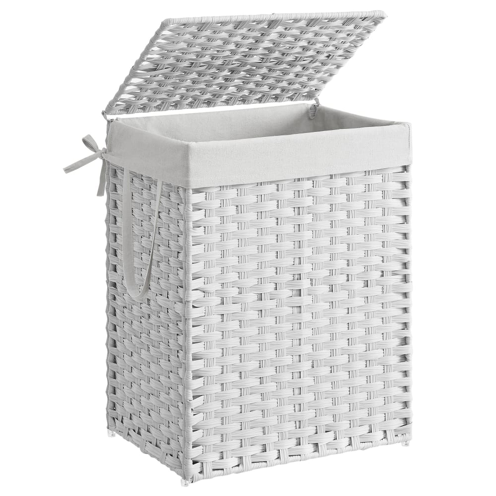 Panier à linge en rotin synthétique pliable avec poignées 90 l blanc Panier à linge en rotin synthétique pliable avec poignées 90 l blanc