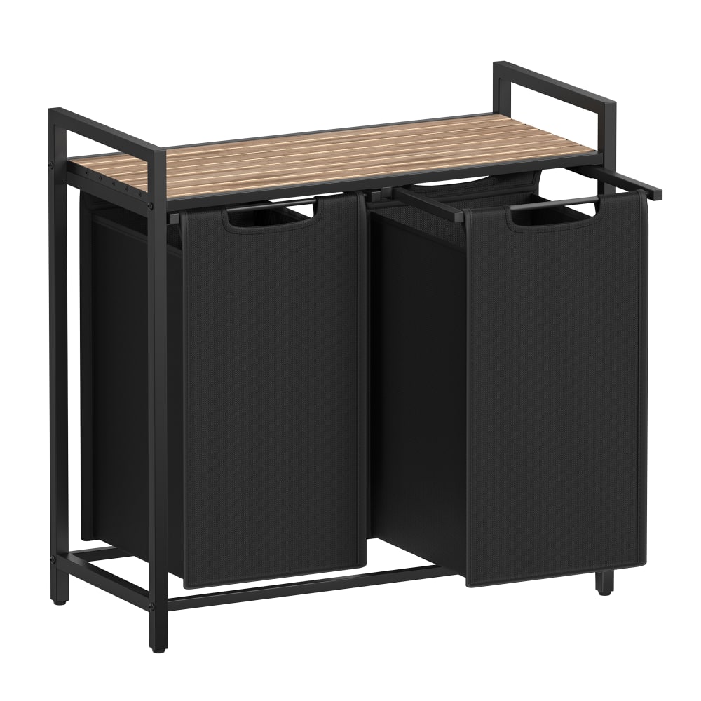 Panier à linge 92L panneau mdf acier tissu oxford marron camel et noir — Beyit
