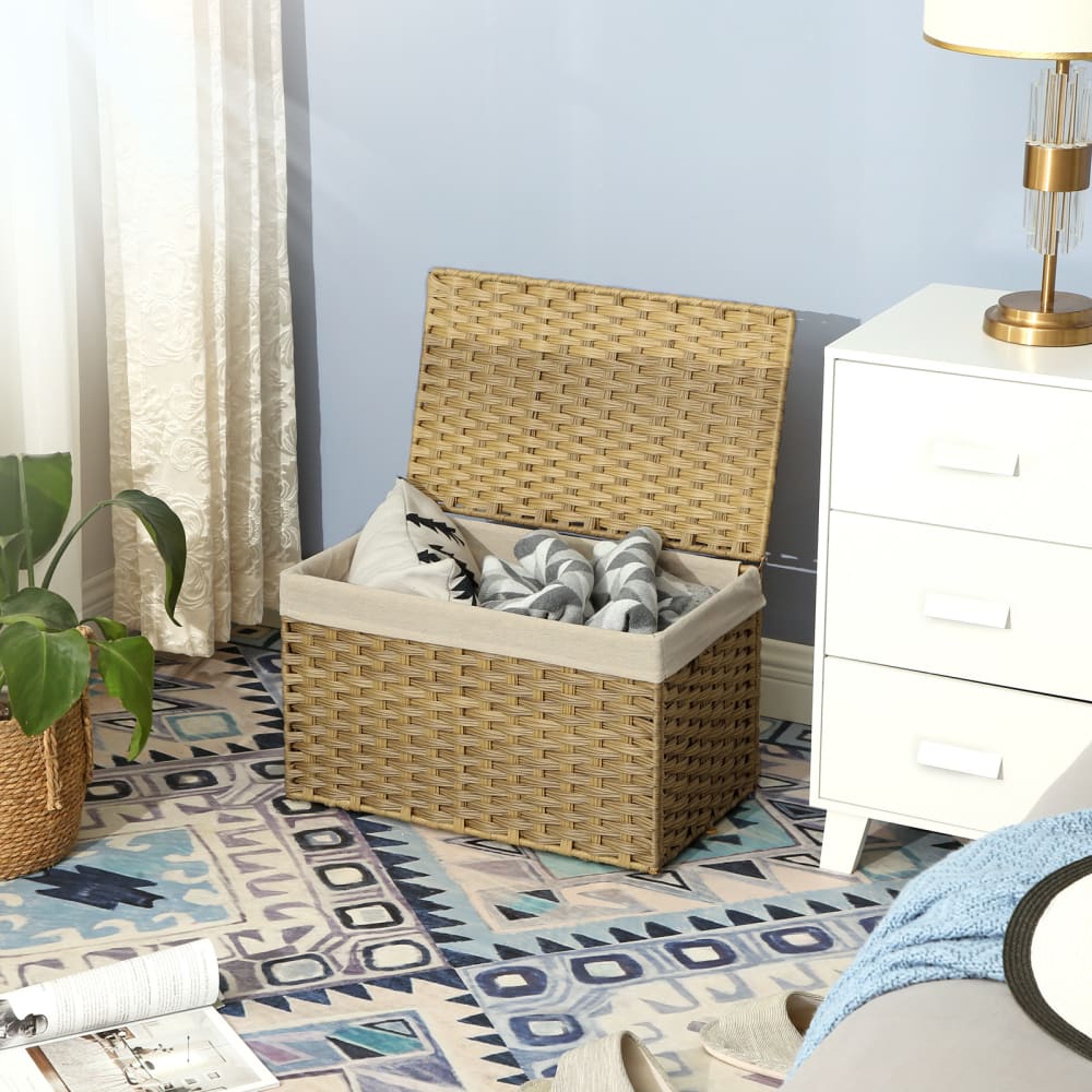Panier à linge en rotin synthétique pliable jaune et blanc