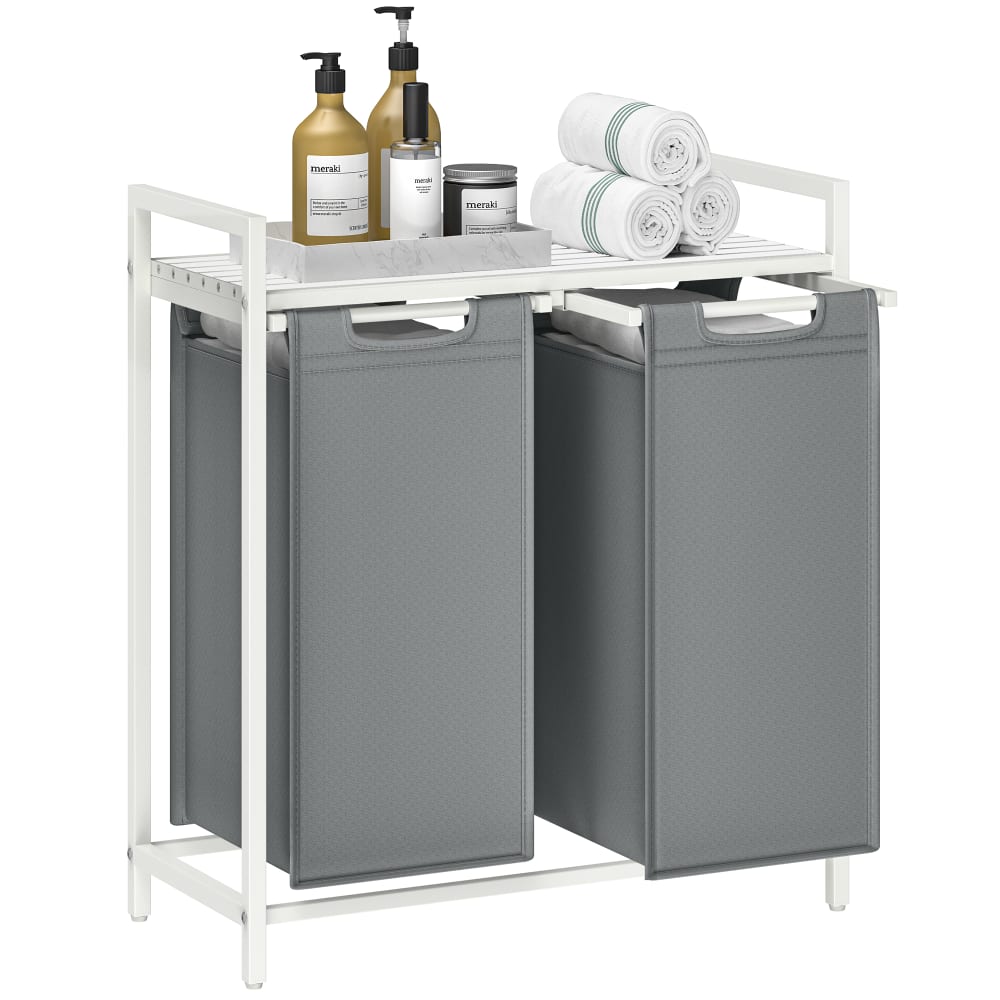 Panier à linge 2 compartiments 92 l 73 x 33 x 72 cm gris et blanc - Maisons du Monde