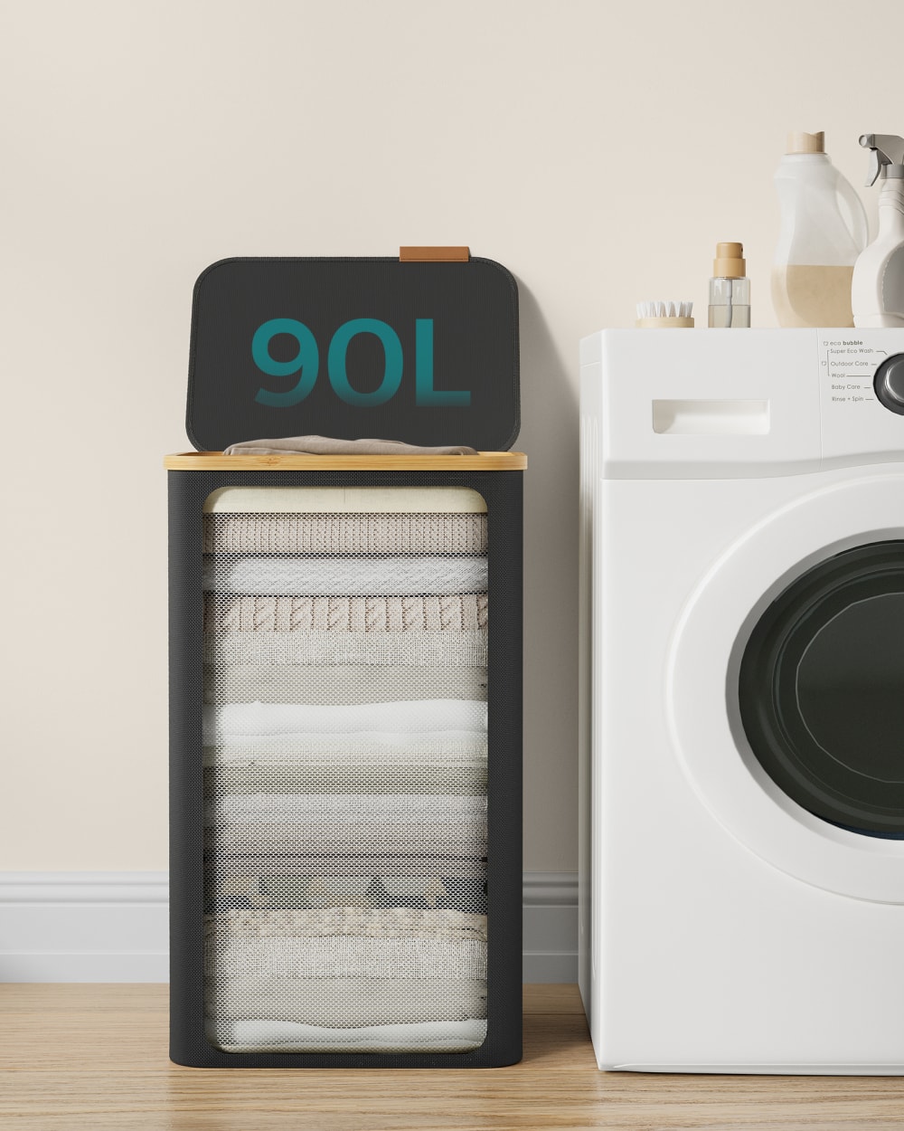 Panier à linge avec couvercle pliable 90 l 42 x 32 x 70.5 cm noir - Maisons du Monde