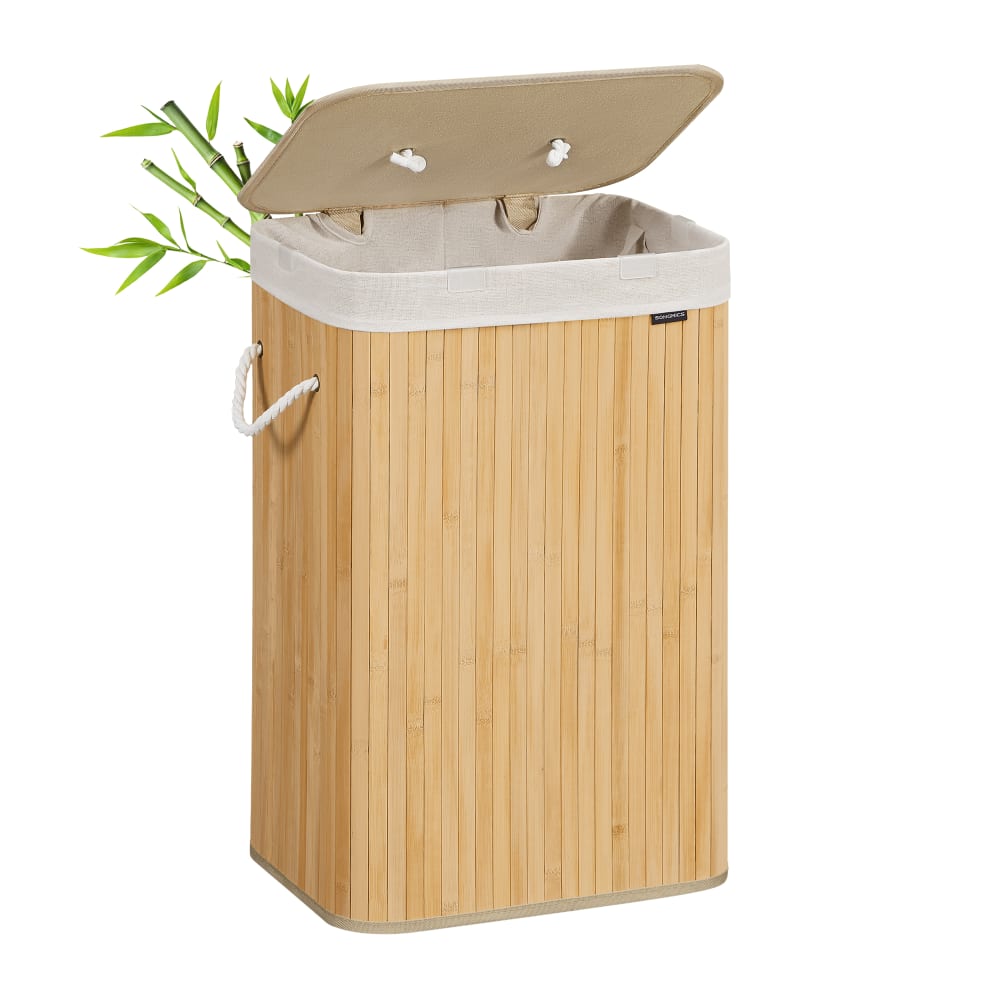 Panier à linge avec couvercle bambou avec poignées pliable sac 72 l Panier à linge avec couvercle bambou avec poignées pliable sac 72 l