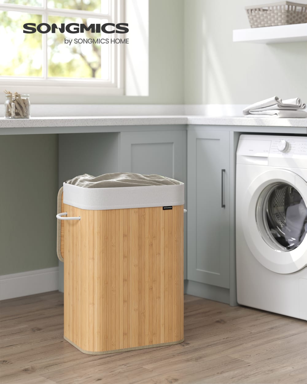 Panier à linge avec couvercle bambou avec poignées pliable sac 72 l - Maisons du Monde