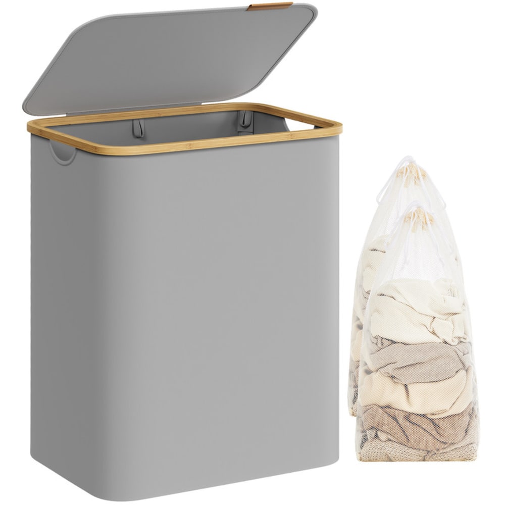 Panier à linge avec couvercle à 2 compartiments 130l gris tourterelle
