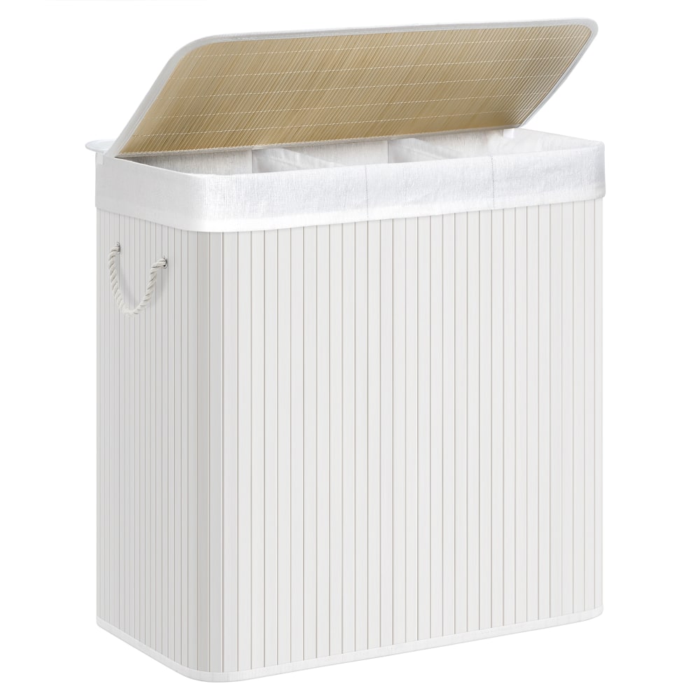 Panier à linge 150L bambou blanc