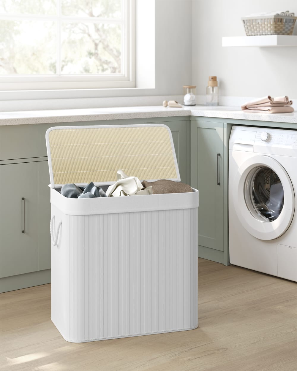 Panier à linge 150L bambou blanc — vue 3