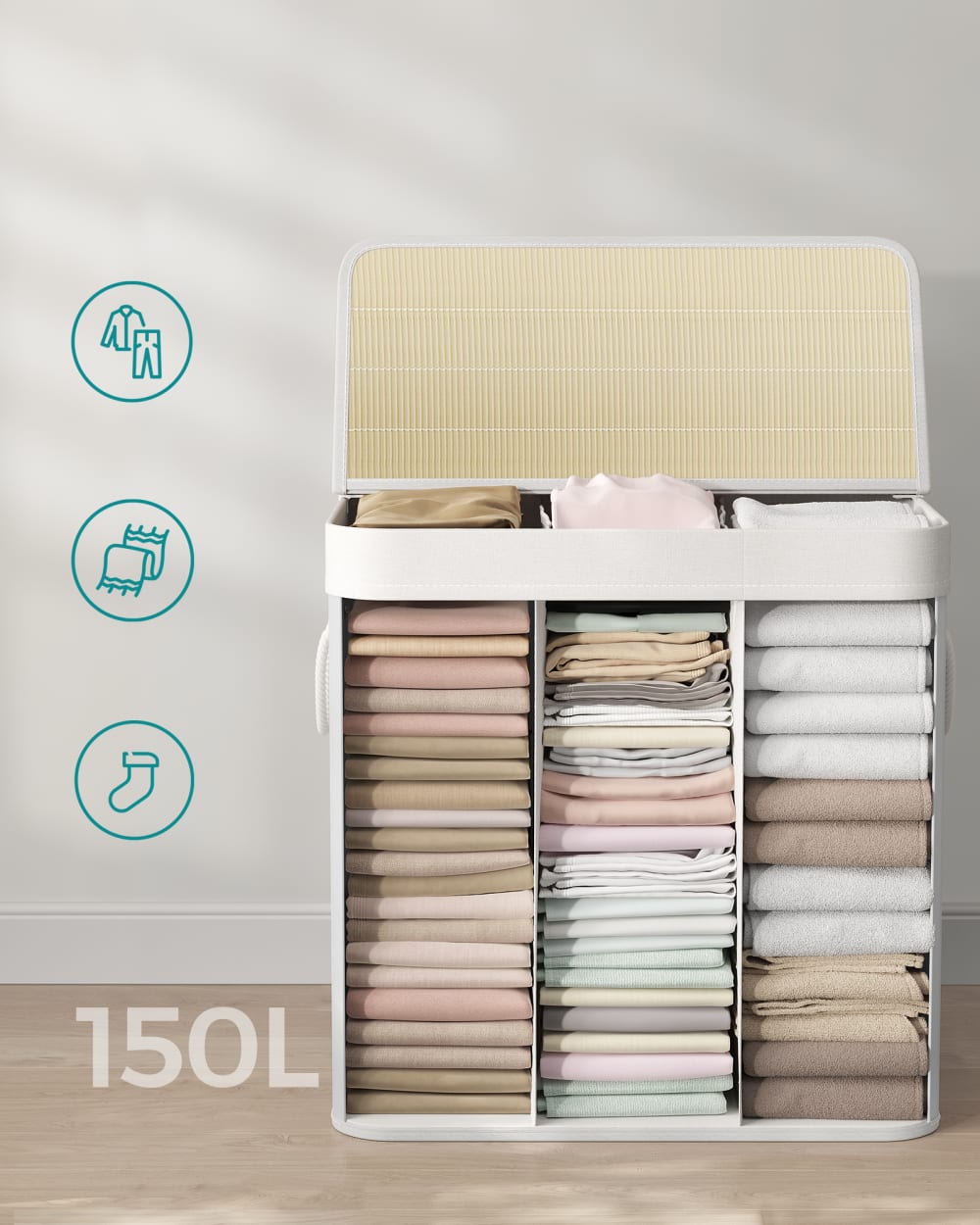 Panier à linge 150L bambou blanc — vue 4