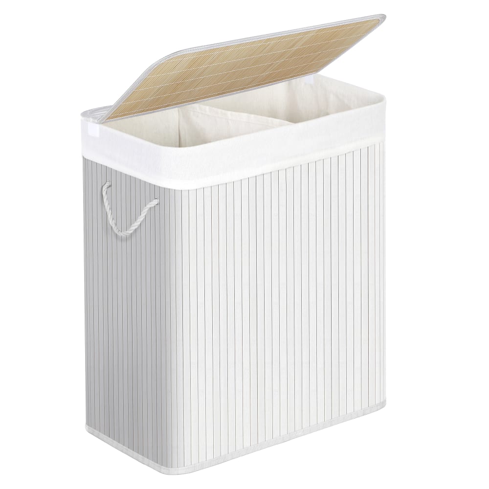 Panier à linge 2 compartiments 100L imitation de rotin de PP blanc — Beyit