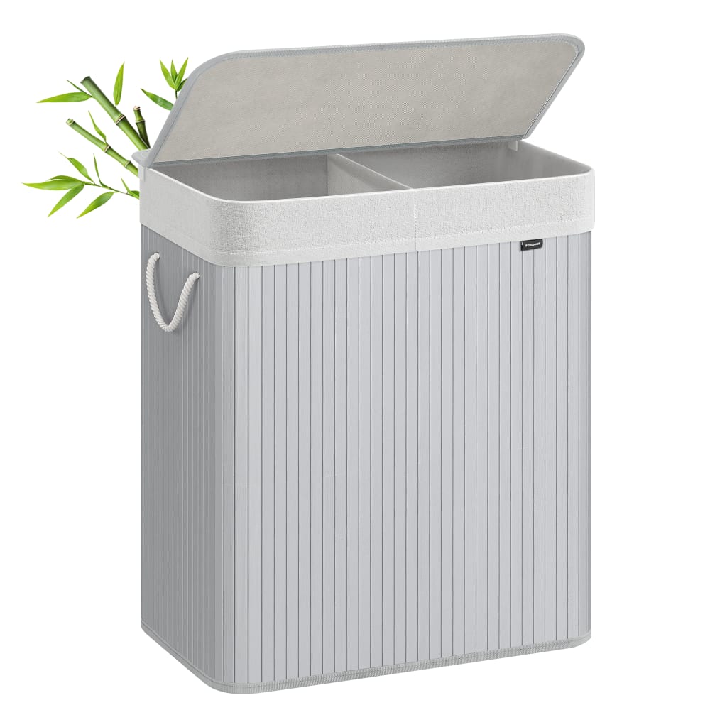 SONGMICS Panier à linge avec couvercle bambou avec poignées pliable 100 l gris style contemporain